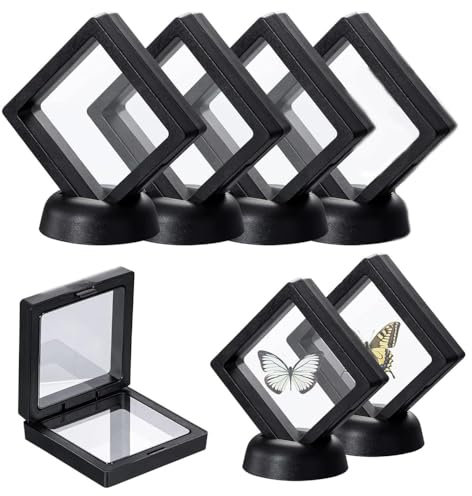 CUEMOON 4 Stück Schweberahmen Displayrahmen Münzrahmen Münzenständer PräSentationsständer Münzständer Mit Basis Für Ring Halskette Armband Ohrring Münzen Schmuck Orden 7×7×2cm, Schwarz