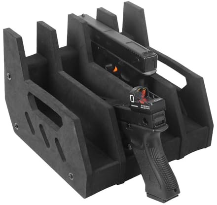 MiOYOOW Support Armes en Mousse EVA, Porte Stockage Réglable de 4 Plupart des Pistolets avec Tournevis, Rack pour Armes de Poing