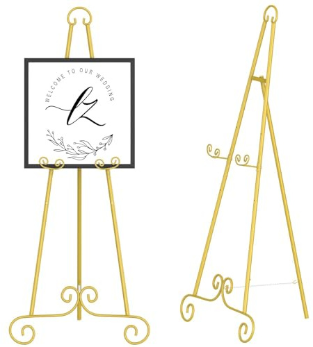 Chevalet Mariage,Chevalet Peinture Ajustable de 118cm pour l'exposition de Peintures sur Toile,Doré Chevalet Vintage de Studio en Métal pour Mariage,Peinture,Spectacle,Affiches Intérieur,Extérie