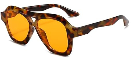 Long Keeper Retro Lunette De Soleil Pilote Pour Homme Femme Lunettes CarréEs Classique Lunettes De Soleil à Double Pont Pour L'Aviation UV400 (Jaune Léopard)