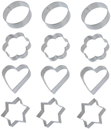 FUNNETOYU 12Piezas Cortadores de Galletas de Metal Molde de Galletas de Flor Redonda y Corazón Herramientas de Hornear DIY para Galletas y Crumpets Resistente