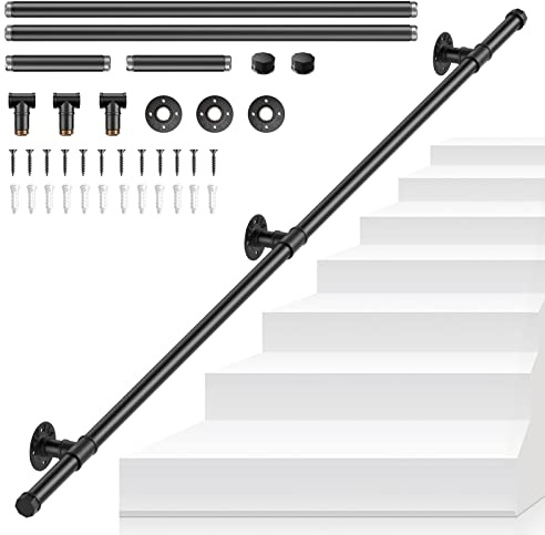 Pasamanos para Escaleras, Barandilla Escalera Pasamanos Estilo Industrial Profesional Negro con tubo de acero Galvanizado Industrial Antideslizante para Cocina Baño Jardín, 1.5M