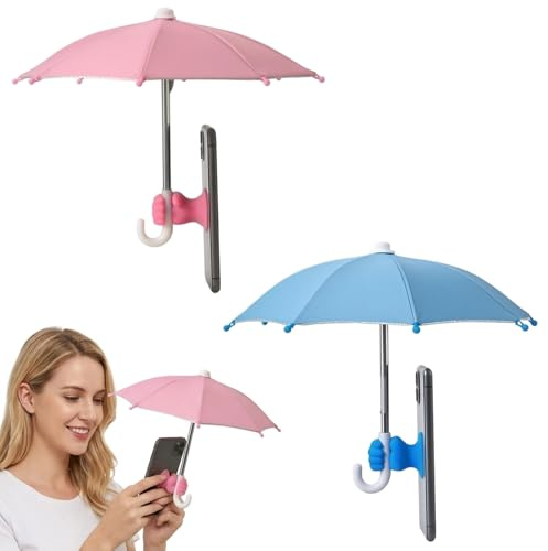 KSVFTB Phone Umbrella for Sun, 2Pcs Phone Umbrella with 2 Suction Cups, Outdoor Photography, Cycling, Motorcycling, Beach Activities（Pink+Blue）