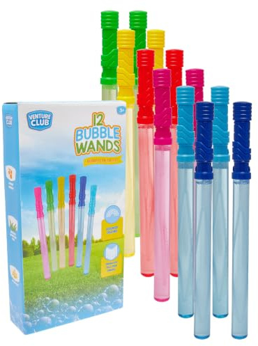 Venture Club 12 Bubble Wands for Kids, Aged 3+ | Colourful Bubble Blower Set, Dip and Blow, Bubbles for Toddlers, Garden Toys & Games for Outdoor Play, Party Fun