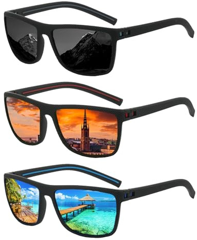 LXEASYGO 3pcs Unisex Sunglasses Polarised Mens Sun Glasses UV400 Protection Lightweight Vintage Sunglasses for Sports Fishing Golf
