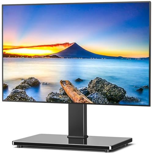 Rfiver Universal Swivel TV Stand Table Top TV Stand for 32-65,70,75 Inch LCD LED TV up to 110 lbs -Height Adjustable Center Pedestal Stand Replacement with Heavy Duty Tempered Glass Base
