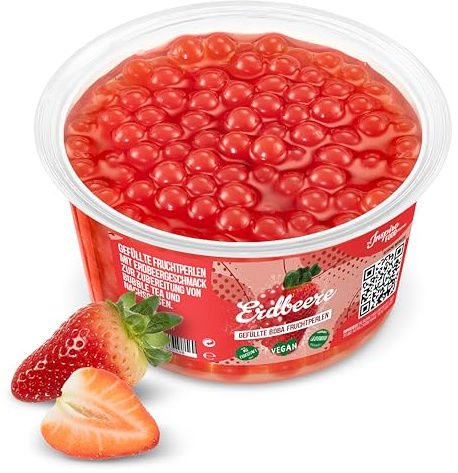 The Inspire Food Company Popping Boba Pearls for Bubble Tea - 450gm | Strawberry | Bursting Pearls Bubble | Real Fruit Juice For Shakes, Smoothie | 100% Vegan & Glutenfree, No Artificial Colors