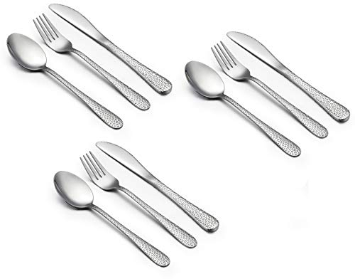 TEAMFAR Kinderbesteck, 9-teilig Edelstahl Poliert Kinderbesteck Set für Kleinkind, Kleiner Löffel Messer Gabel mit Hammergriff, Ungiftig & Gesund, Spülmaschinengeeignet