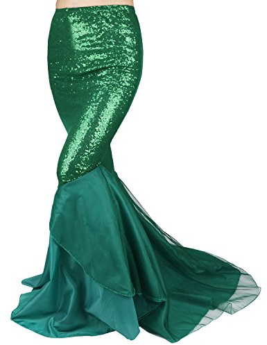 inhzoy Femme Déguisement Sirène Jupe de Queue Sirène Paillettes Robe de Soirée Cocktail Costume Carnaval Cospaly Party Fête Performance S-XXL Vert S