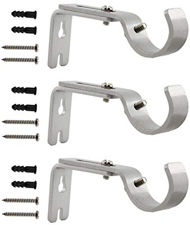 Adjustable Curtain Rod Brackets,ULIFESTAR 3 Pack Heavy Duty Drapery Rod Holders Hardware Window Curtain Rod Support Hanger for 1 Inch Rod with Installation Screws (Silver)