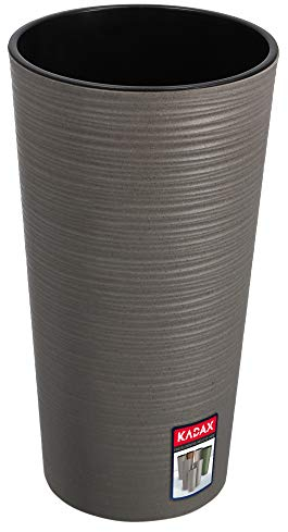 KADAX Pflanzkübel mit Innentopf Grau Ø 25 cm, Höhe 47 cm – Moderner Pflanztopf mit Einsatz, Blumentopf aus robuster Kunststoff für Innen- und Außenbereich, ideal für Wohnzimmer, Balkon, Büro