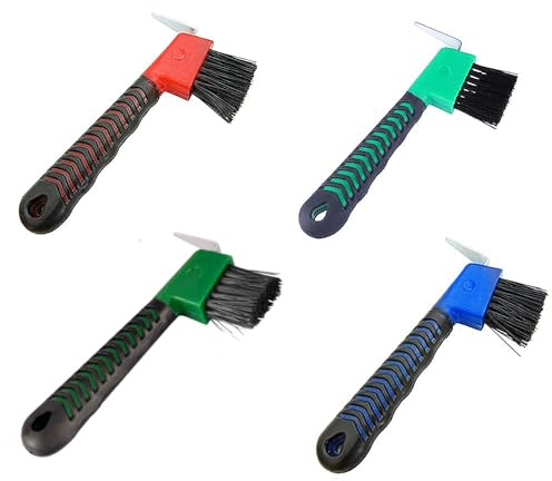 POFUIERKN 4Pcs Horse Hoof Pick Brushes,Horse Hoof Pick Brush with Soft Touch Rubber Handle