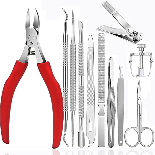 Fußnagel Nagelknipser set,Fußnagelzange,Nagelzange,12 Stücke Edelstahl Fußnagel Knipser mit Doppelseite Nagelfeile und nagelschere,Reparieren für Dicke und Eingewachsene Fußnäge
