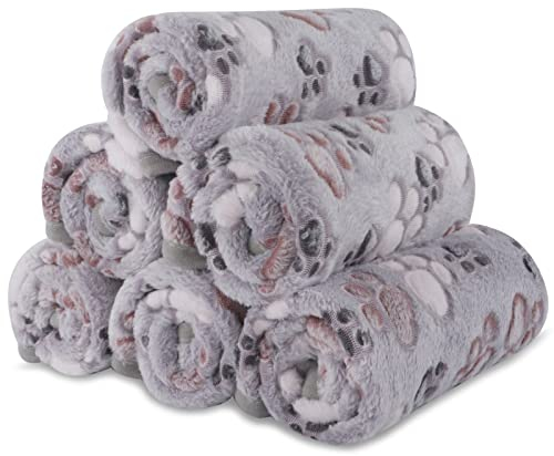 BVAGSS 6 Stück Kleine Flauschige Hundedecke, Weich mit Fleece Flanell Haustier Decken für Kleine Mittlere Hunde Katzen Warmer und bequemer Schlaf XH075 (76 x 52 cm, Grau)