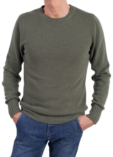 Maglia Girocollo Uomo Misto Cashmere Made In Italy Maglione Paricollo Manica Lunga Cachemire Doppio Filo Autunno Inverno Pullover Nero Beige Bianco Grigio Ragazzo Polo Invernale (Verde Scuro, XL)