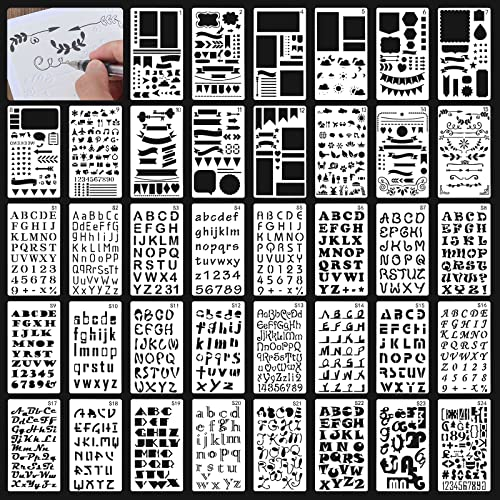 KEESIN Schablonen Set,38 Stück Buchstaben Schablonen Set Schablonen zum Malen Buchstaben Schablone Kunststoff Wiederverwendbar für Scrapbooking Fotoalbum, DIY Geschenkkarten,Geschenke Kinder