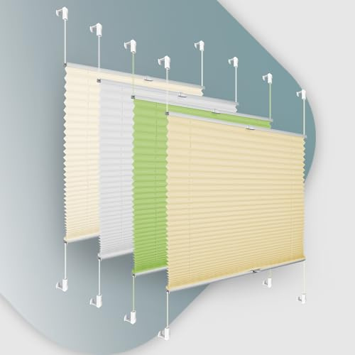 Buseu Plissee ohne Bohren Klemmfix 100x110cm(BxH) Creme Jalousie Sonnenschutz Easyfix Faltrollo Lichtdurchlässig Rollo für Fenster & Tür