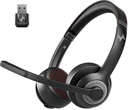 JIAMQISHI Wireless Headset with AI Noise Cancelling Mic Bluetooth Headset - Bluetooth V5.2 Headsets with USB Dongle & Mic Mute for Computer/Laptop/PC/Android/Zoom