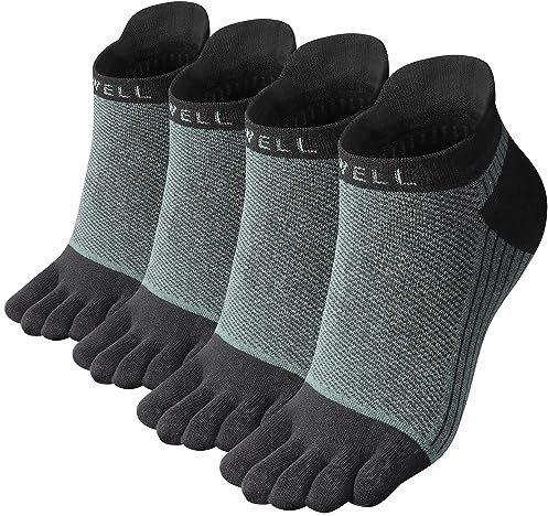 VWELL Cotton Toe Socks Five Finger Socks No Show Crew Athletic Running Socks 4 Pairs,Size 7-11