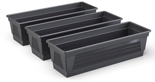 Plastard Blumenkasten 3er Set 100 cm lang Farbe Anthrazit Pflanzkasten, Balkonkasten, Blumenkübel aus witterungsbeständigen Kunststoff für Garten und Balkon