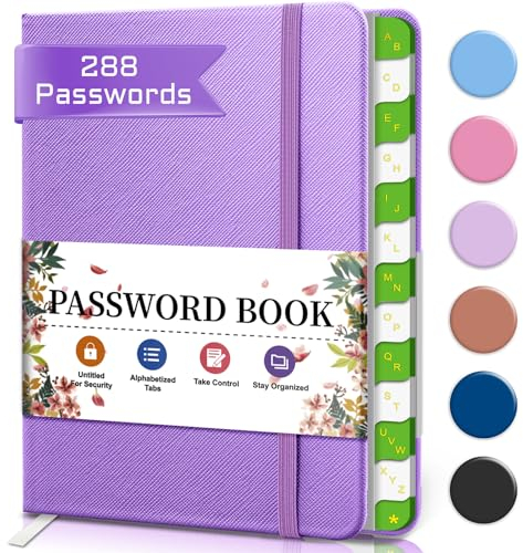 Carnet De Mots De Passe Internet Avec Onglets Alphabétiques, Carnet De Mots De Passe Portable Pour Les Seniors, Format De Poche Parfait Pour La Gestion Des Mots De Passe - Violet
