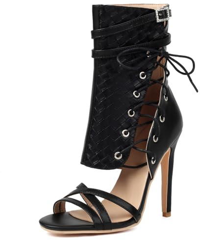 Donna Tacco a Spillo Alla Schiava Sandals Peep Toe Tacco Alto Stivaletti Cordoncino Moda Sandals, M87305Oc Nero Numero 39 EU/40Cn