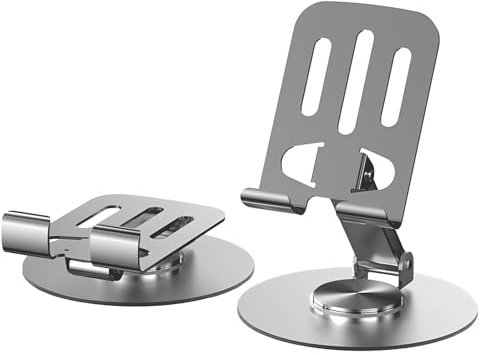 VELIGOOD Adjustable Phone Stand, Metal Phone Holder Stand 360°Rotation Foldable stable for iPhone 16 15 Pro Max, Samsung S23, 4-8 Mobile Phones (Grey&Grey)