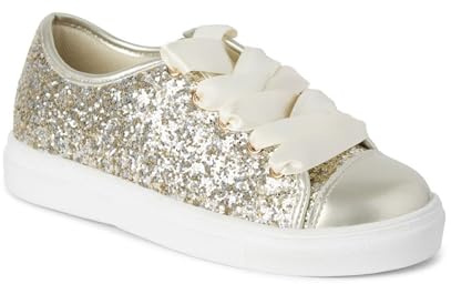 SIRRI Baskets à Paillettes pour Filles avec Lacets en Ruban de Satin - Baskets Basses Scintillantes Taille 35