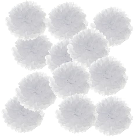 PATIKIL 10.5cm Pompon Carta Velina, 12Pz Fiori di Carta Pom Poms Decorativi Colorati per Matrimoni Addio Nubilato Compleanno Decorazioni Sfondo, Bianco