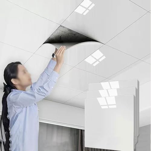Ceiling Tiles Panels Coving Plastic Ceiling Tiles 300 X 300 White, 5 10 20 30 40 50 Pcs Bathroom Waterproof Wallpaper Tiles for Home Office Decoration, Cutting Panels with Foil Back(A,20 pack)