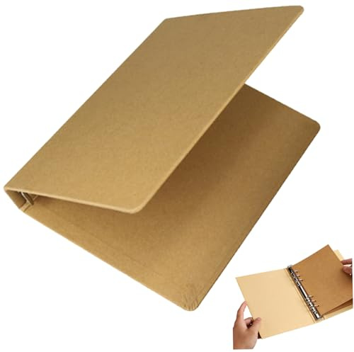 Obelunrp A5 ringpärmar, 17,8 x 22,8 cm tom 6 ringpärmar, vintage hantverkspapper, brun, minimalistisk och gör-det-själv vänlig skola kontor pärm