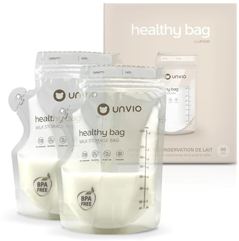 Confezione da 50 sacchetti per la conservazione del latte materno 250 ml Healthy bag – per il congelamento, certificati agli standard alimentari, 100% senza BPA, pre-sterilizzati, 100% impermeabile,