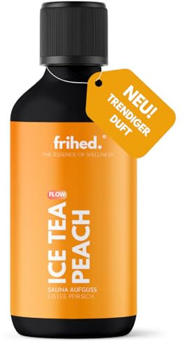 frihed.® Infusion pour sauna Ice Tea Peach - Huile de sauna hautement concentrée - Thé glacé à la pêche - Fruité - Parfum longue durée - Bouteille en verre - Fabriqué à Lunebourg