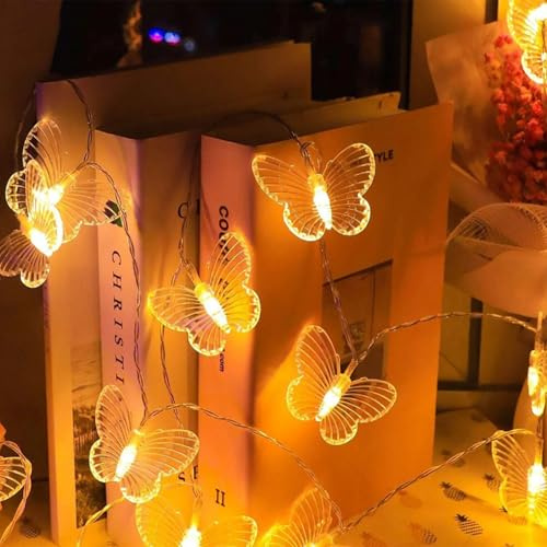 KOBOKO Ljusslinga fjäril, 1,5 m, 10 LED-ljuskedja barnrum, fjärilar ljuskedja batteri, fjäril dekoration ljuskedjor inomhus utomhus för bröllop, fester, trädgård, juldekoration