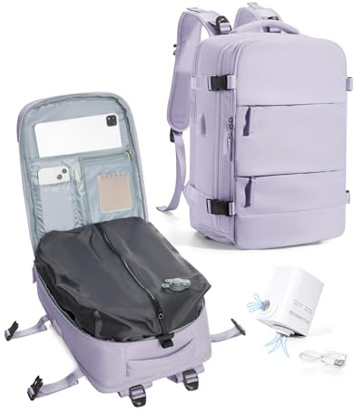 VENATIN Ryanair Sac à dos de voyage avec pompe, sac à dos de compression sous vide, sacs à dos de cabine Ryanair EasyJet, Violet