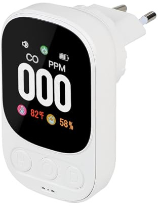 CPROSP Détecteur Monoxyde de Carbone avec Prise, Détecteur de Gaz avec Capteur Detempérature et D'humidité, avec Écran LCD Couleur, pour Home Hôtel Chambre RV