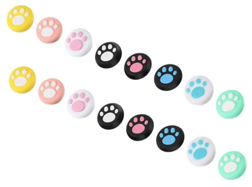 Tofficu 16pezzi Copri Joystick in Silicone Antiscivolo a Forma Di Di Gatto Colorati Per Controller Switch Protezione e Grip Ergonomico Per Pulsanti Analogici