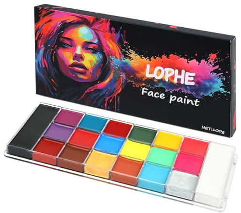LOPHE Face Paint, 20 Farbe Bodypainting, Körperfarben Set Gesichtsfarbe Kinderschminken für Theaterschminke Karneval, Halloween, Babybauch Bemalen