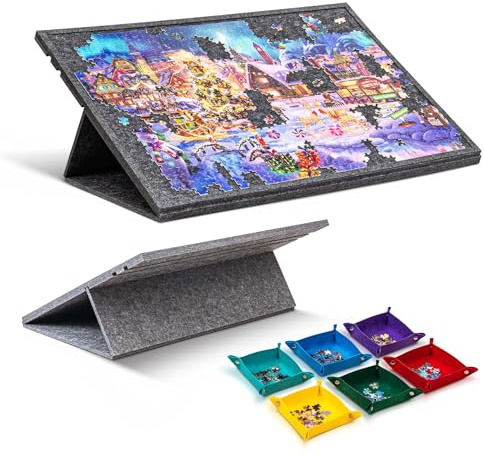 Jigpal Tilting Jigsaw Puzzle Board with 2-in-1 Stand and Cover, Lightweight Felt Jigsaw Storage Table with 3 Angle Adjustable, 6 Sorting Trays for Puzzle Games Up to 1000 Pieces