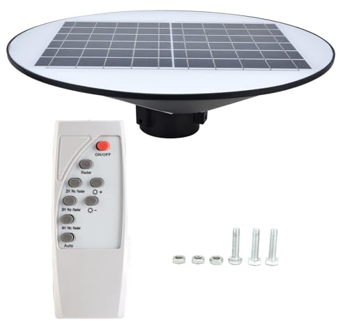 URSXODAWQ LED solare rotondo, dispositivo di illuminazione per esterni a 3 teste, illuminazione circolare a 360 gradi con telecomando, lampione IP66 per cortile, percorso e paesaggio De