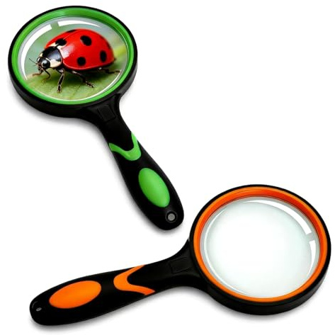 2 Lenti d'Ingrandimento 10x, 75mm Lenti Infrangibili e Impugnatura Antiscivolo, Per Lettura, Collezionismo e Osservazione Insetti, Ideale per Anziani e Bambini