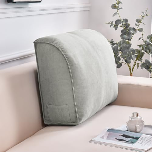 Almohada de cuña de apoyo lumbar extra gruesa para sofá, cojín de lectura grande con funda extraíble, cómodo soporte de espalda y cintura (gris ceniza, 80 x 45 x 20 cm)
