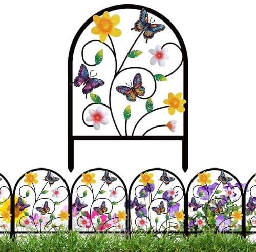 ESTART 4 Pack Butterfly Decorative Garden Fence Metal Butterfly Flower Design Metal Arch Garden Fence Border for Yard Patio Flower Bed Lawn Outdoor Landscape Decoration Animal Barrier Fence for Garden