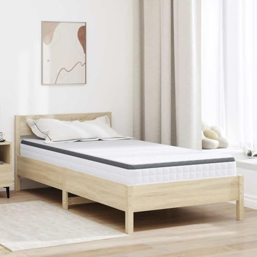 Vanitopaz Bonnell Fjädermadrass vit grå 100 x 200 cm 18 cm höjd, rullmadrass med PU skumlager, för gästrum sovrum dubbelsäng vändmadrass komfort