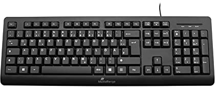 MediaRange kabelgebundene Tastatur mit 105 Tasten, deutsches QWERTZ Layout, PC Tastatur mit Plug&Play USB 2.0 Anschluss, spritzwassergeschützt & höhenverstellbar