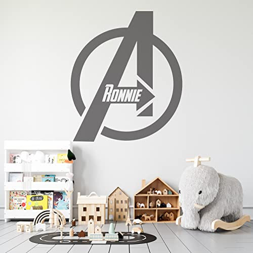 Personalised Avengers Superhero Inspired Kids Name Wall Vinyl/Decal Sticker (Small: 25.7 x 30cm, Wine Red)