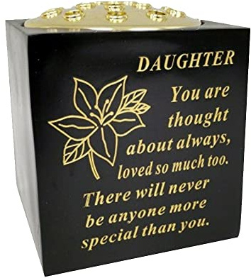 OnlineStreet svart gravvas behållare med lock – tätt avtagbart lock, små hål på toppen av vasen – Gravvas behållare för blommor