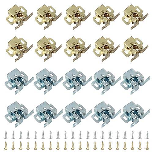 Pilikoll 20 Piezas Doble Rodillo Gabinete Pestillo Puerta Doble Rodillo Pestillo de Glope Cierres Pestillo de Doble Rodillo Cierres de Doble Rodillo con Tornillos para Hogar, Armarios, Muebles