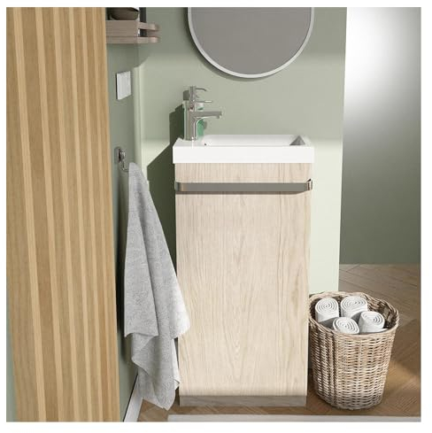 MOB-IN Meuble Lave-Mains sur Pieds décor chêne avec Vasque en céramique