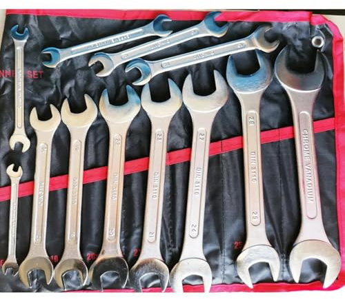 SIO Set Chiavi Fisse 6-32 mm 12 Pezzi in Borsa Organizer – Chiavi Doppie Aperte in Cromo Vanadio – Kit Professionale per Officina Auto, Meccanica, Manutenzione e Bricolage